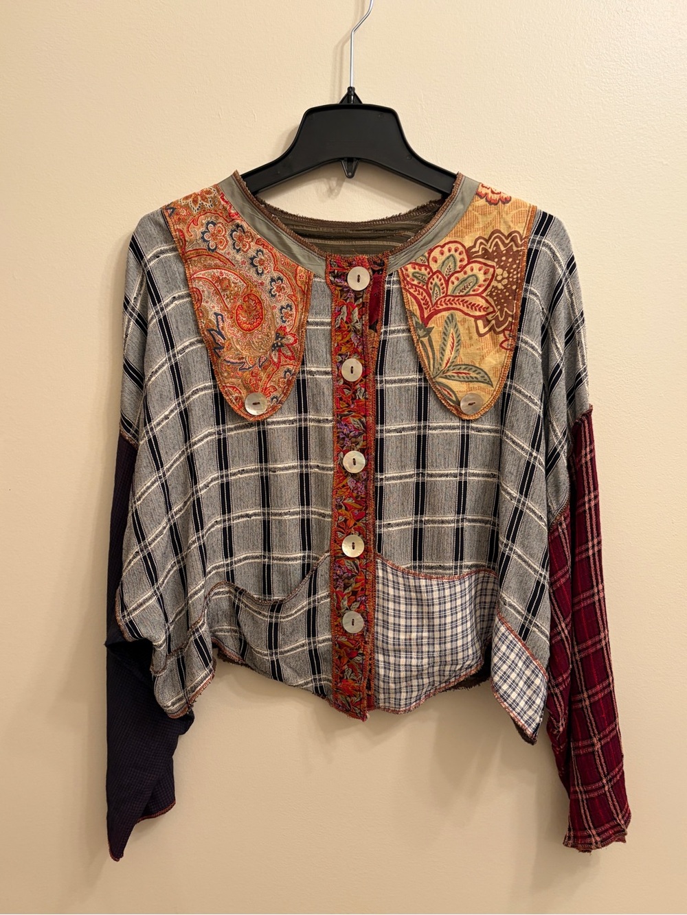 Nothing Matches | Patchwork Button Top- Multicolor - Picture 2 of 10